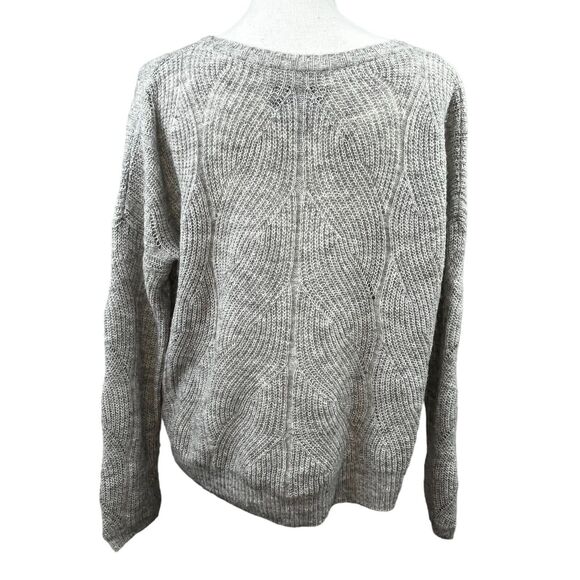 Anthropologie Gray Pointelle Knit Pullover Sweater Size XS Boxy Cropped Cable - Picture 9 of 11